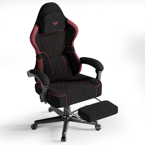 Huracan Silla Gaming con reposapiés, ergonómica con reposacabezas y cojín Lumbar, Silla de Oficina Gamer, Respaldo Ajustable de 90 a 160°, soporta 130kg, para Esports, Oficina en casa, Negro Rojizo