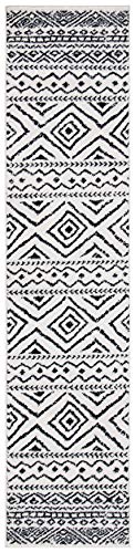 SAFAVIEH Tulum Collection Runner Rug - 2' x 13', Ivory & Black, Moroccan Boho Distressed Design, Non-Shedding & Easy Care, Ideal for High Traffic Areas in Living Room, Bedroom (TUL267D)