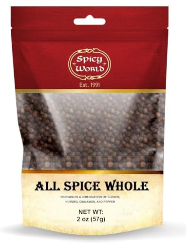 Spicy World Whole Allspice Berries 2oz (57g) – Premium Quality, Natural & Vegan, Aromatic All Spice for Cooking, Baking & Pickling