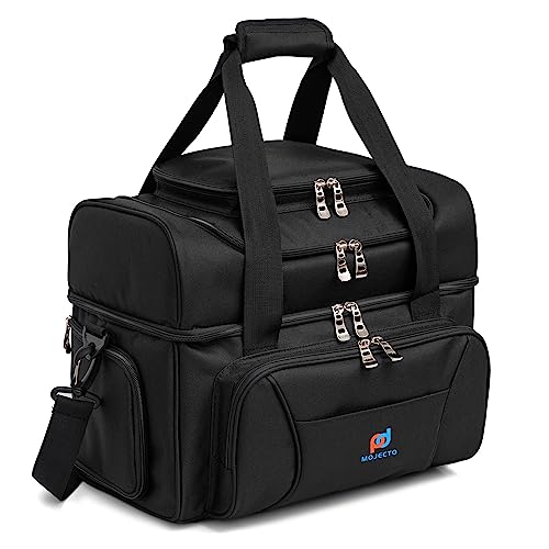 Image of Large Insulated Cooler Lunch Bag (15x12x9 in). Heavy Duty 900D Oxford Fabric, Thick Insulation, Many Pockets, Large Zipper, Padded-Removable Straps. Black