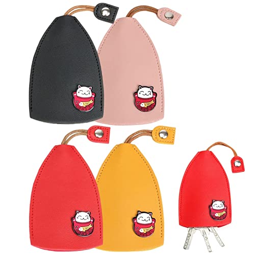 Umifica 4 PCS Fruits Mignons Tirez Type Clé Sac, PU Cuir Dessin Animé Clé De Voiture Portefeuilles Gouvernantes, Grande Capacité Pas Facile À Rabattre Clé Couverture pour Hommes Femmes Cover
