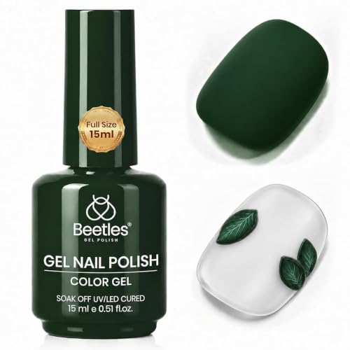 Beetles Green Gel Nail Polish, 15ml Deep Forest Green Color Gel | Deep Forest, UV LED Soak Off Gel, High Gloss Long Lasting Nail Art Manicure Gift for Women