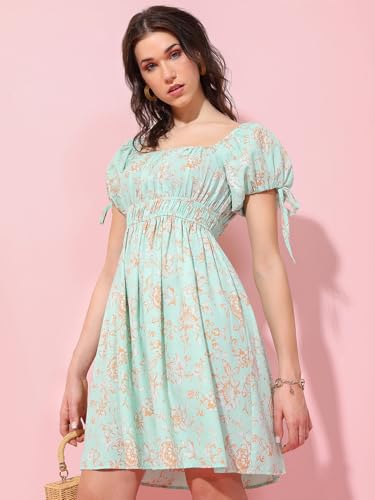 Image of Tokyo Talkies Women's Short Sleeves Square Neck Printed Dresses | Stylish Dresses | Casual Dresses