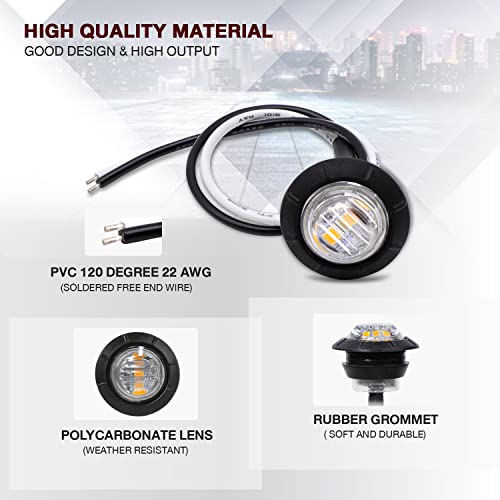 Tmh 3/4 Inch Clear Lens Amber 3 Led Clearance Side Marker Indicator Lights Round Mini Lamp With Rubber 12V Dc For Truck Lorry Tow Trailer Car (Pack Of 10) #TOP2