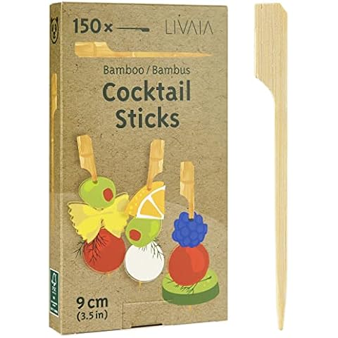 Bamboo Skewers Wood: 150 Bamboo Sticks and Cocktail Sticks for Food in 9cm - Cocktail Skewers - Wooden Skewers - Burger Sticks - LIVAIA Bamboo Skewers Cover