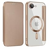 【REHOOF】iPhone 16e ケース 手帳型 magsafe対応 6.1インチ 背面 透明 クリア 財布型 アイフォン 16E ケース マグセーフ 手帳 ワイヤレス充電対応 カード入れ PU革 レザー いphone16 SE4 スマホケース 軽量 薄型 防塵 耐衝撃 全面保護 スマホカバー（チタンゴールト）