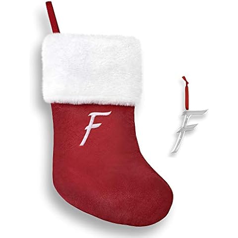 Regent Square 2024 Christmas Stocking & Ornament Set with Fine European Crystals, 18” Monogram Stocking and Silver Plated Monogram Ornament, Xmas Gift Set for Holiday- Letter F Cover