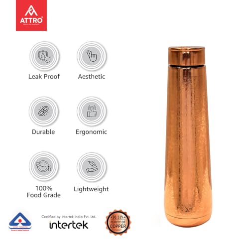 Image of ATTRO Arth Copper Bottle Design Boosts Immunity Leakproof & Lightweight |Anti-Bacterial, BPA Free with Secure Cap for School, Travel, Gym & Work 900ml Carving