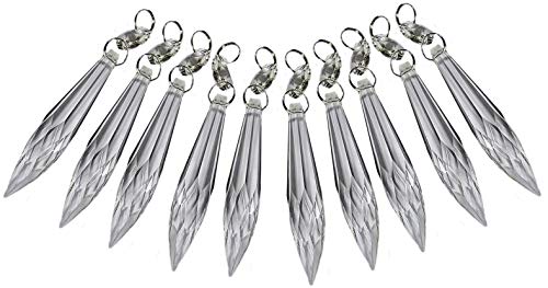 10 x Clear Chandelier Drops Transparent Droplets Cut Glass Crystals Beads Christmas Tree Ornaments Vintage Wedding Wishing Decorations Prisms Antique Light Spare Parts Crafts (76mm 32-Facet Icicle)