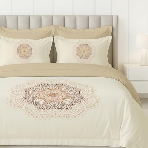 Image of LANE LINEN 100% Cotton Printed King Size Bedsheet - Beige Design