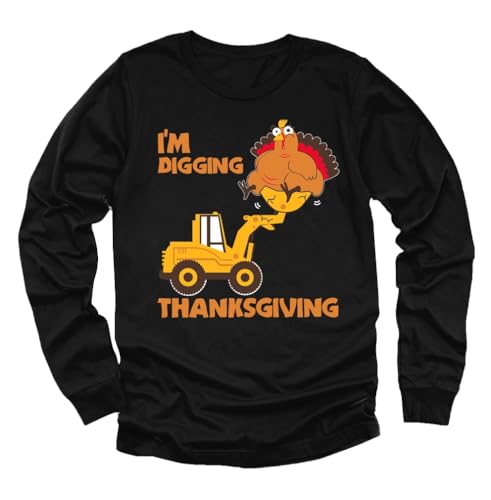 Tstars Turkey on Tractor Construction I'm Digging Thanksgiving Boys Girls Long Sleeve Toddler Kids T-Shirt
