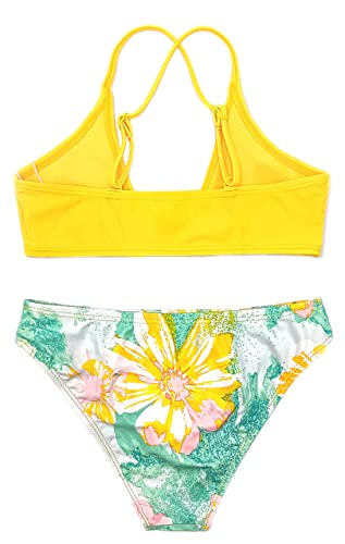 Image of SHEKINI Girls Floral Print Knot Adjustable Bikini Sets Crossback Two Piece Bathing Suit