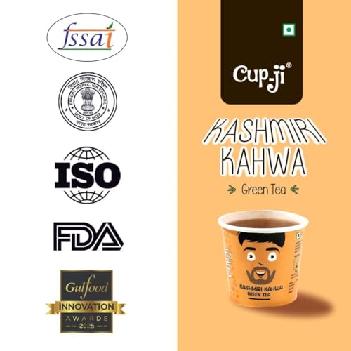 Image of Cup-Ji Kashmiri Kahwa Green Tea | Support for Skin & Hair | Ready to Sip Cups | Whole Leaf & Non Bitter Green Tea | Pack of 2 with Each Cup Size 210 ml
