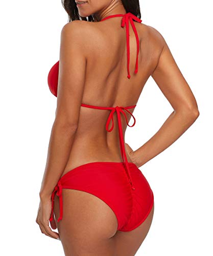 American Trends Women's String Two Piece Halter Top Triangle Bikini Set with Tie Side Bottom Sexy Swimsuit Bathing Suits