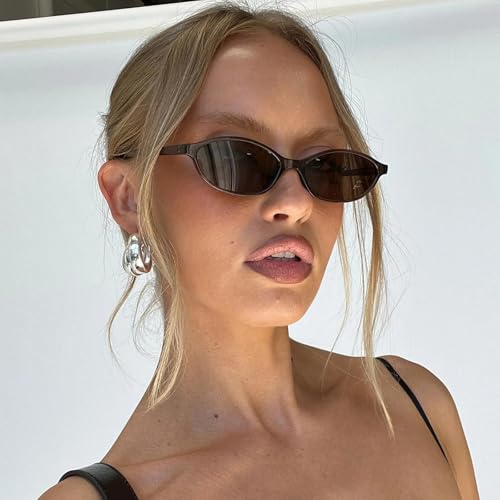 Retro Oval Cat Eye Sunglasses for Women Trendy Narrow Oval Sunnies 90s Vintage Shades2