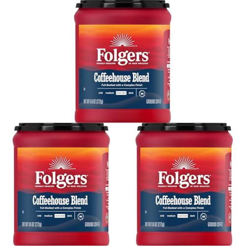 Image of Folgers Coffeehouse Blend Ground Coffee, Medium-Dark Roast, 9.6 Ounces (Pack of 3)