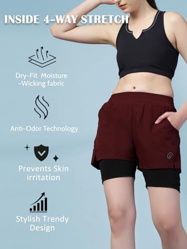 Image of CHKOKKO Gym Shorts for Women Workout Sports Running Quick Dry Fit Double Layer Inner Compression with Pockets Breathable Lightweight Wear