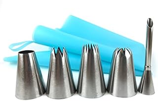 UMIKU Deluxe Cupcake Set-Extra Large Stainless Steel Decorating Tips, Bismark Tip & Reusable Pastry Bag | Closed, Open Star (Standard, Version