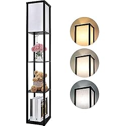 Lamparas De Noche Para Salon LED Lámpara de Pie de Madera, 1.62 m Lámpara de Piso con 3 Estante (con 3000K-5000K E27 Bombilla), Retro 3 Temperaturas de Color Luz de Pie Lámpara de Noche para Salón Dormitorio Estudio Oficina