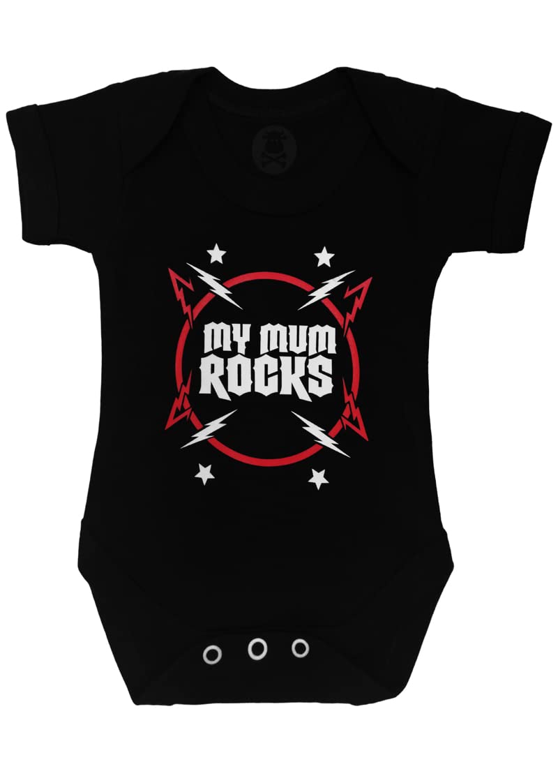 Baby Moo's My Mum Rocks Baby Grow | Unisex Cute Music Bodysuit Vest - Alternative Rock n Roll Music New Baby & Parents Gifts UK