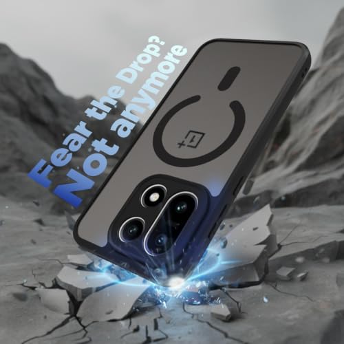Image of RIGGEAR Shockproof Sleek Hybrid Armor Upgraded C-Shaped Magnetic Back Cover Case Compatible with MagSafe Accessories for OnePlus 15 (Smoke Black Matte PC + Black TPU Bumper)