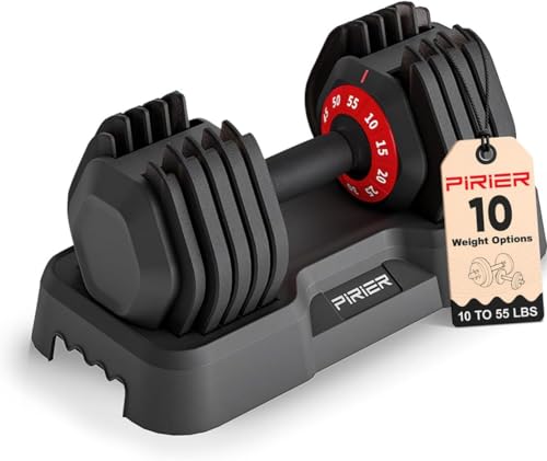 PIRIER Adjustable Dumbbell 55LB, 10-in-1 Free Weight Adjustable Dumbbells, One-Hand Twist Adjust...