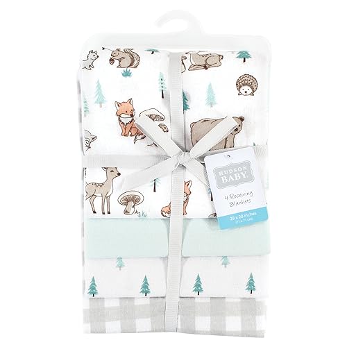 Image of Hudson Baby Unisex Baby Cotton Flannel Receiving Blankets, Neutral Woodland Pals, One Size