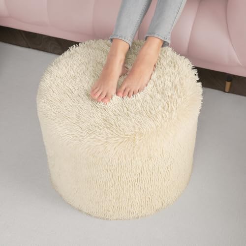 Hansleep Round Pouf Ottoman Foot Rest Footstool 17 x 14 Inch Beige