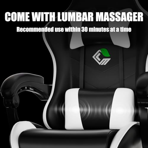 Image of Czlolo Gaming Chair, Ergonomic Office Computer Chair with Footrest and Lumbar Support Massager High Back Video Gamer Chair, Wide&Thick Cushion, 90-135 Recline, Adjustable Height, Cloud White