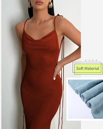 Image of Doweha Women Backless Cowl Neck Cocktail Going Out Dress Halter Slip Long Semi Formal Party 2026 Spring Summer Maxi Dress