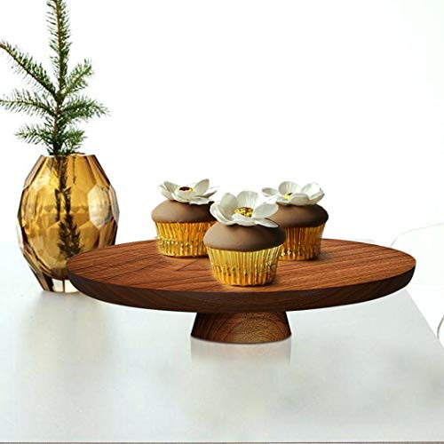 Round Elevated Wood Cake Stand 13.5" - Cake Pedestal Stand Round - Walnut Cake Display Stand For Birthday Cake, Wedding Cake, Wood Serving Platter, Wooden Appetizer Serving Tray For Parties