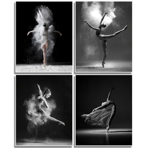 Image of NCYEL 4Pcs Black and White Ballet Wall Art Girl Dancing Canvas Prints Elegant Dance Wall Decor Poster Modern Gallery Style Prints Living Room Bedroom Pictures 8x10 Inch Unframed