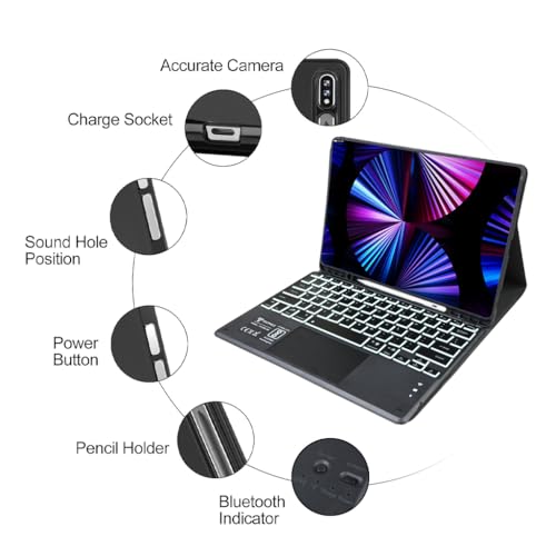 Image of Keyboard Case for Samsung Galaxy S9 FE 10.9 inch / S9 11 inch (SM-X710, X716B, X510, X516B) S8, S7 Folio case with Touchpad, 7 Color Backlit, S Pen Holder, Detachable Keyboard, Auto Sleep Wake (Black)