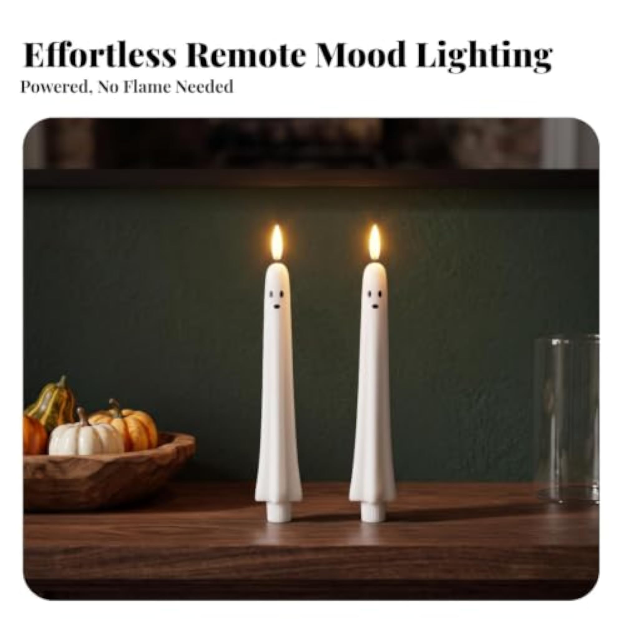 2-Pack Flameless Ghost Taper Candles, Gentle Eerie Glow