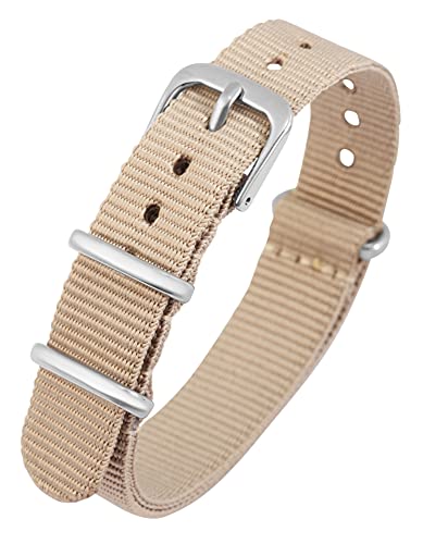 Excellanc - Correa Textil para Reloj (Nailon, 20 mm de Ancho, con Hebilla, 25,5 cm de Largo), Color Beige