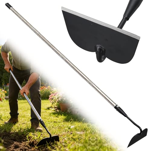 Garden Hoe for Weeding Heavy Duty Draw Hoe Garden Tool for Plowing Cultivating Trenching Ridging Tilling Loosening Soil Scraping Weeder with 60 Handle for Stand Gardening Reduce Back Strain