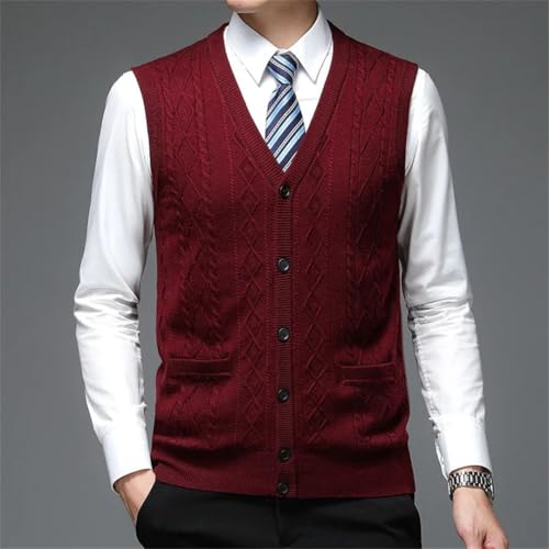 Men’S Solid Thick Knitted Sweater Vest Casual Slim Fit Collarless Sleeveless Button Down Waistcoat4