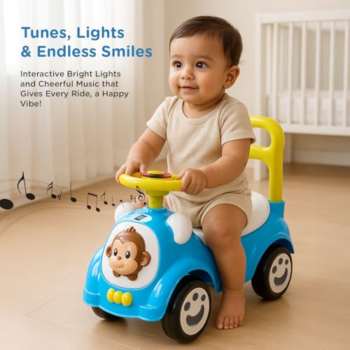 Image of Mee Mee Swift Cruze 3-in-1 Ride On Stroller Push Car for Boys & Girls, 1 Year+, with 360 Detachable Armrest & Guardrail, Music, Lights, Backrest & Underseat Storage - Indoor & Outdoor Use (Blue)