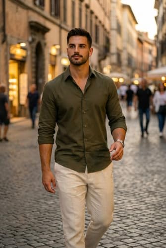 Image of IndoPrimo Men's Cotton Shirt with Stylish Full Sleeves Spread Collared Neck Solid Pattern Western Style Classic Fit and Standard Length | Casual Shirt for Man