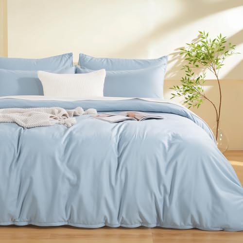 Image of NEXHOME PRO Duvet Cover Full,Blue 3 Pieces Duvet Cover Set, Soft and Lightweight 100% Washed Microfiber Comforter Cover Set for All Season(Blue Full, 80 x 90)-No Comforter