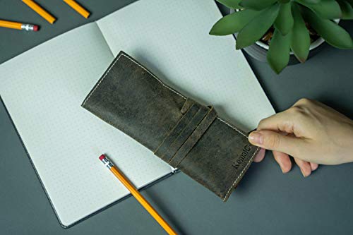Komalc KC Genuine Leather Pen Case & Pencil Holder – Artisan Leather Stationery Roll/Foldable Pouch thumb #7