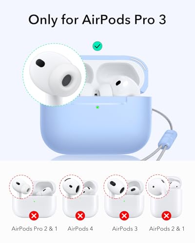 Image of ESR for AirPods Pro 3 Case (USB-C), Compatible with MagSafe, Magnetic Lid Lock, Full Drop Protection Cover with Lanyard, Pulse Series, Light Blue
