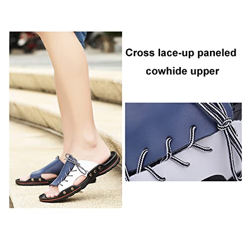 Men's Casual Slippers, Leather Comfortable Outdoor Sandals, Fashion Lightweight Open Toe Beach Shoes for Walking Beach (Black and White 41)3