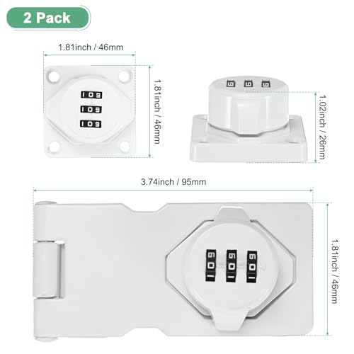 Image of M METERXITY 2-Pack Keyless Combination Lock, 3.7 inch Zinc Alloy Mechanical Password Twist Knob Hasp Locks Latch, 90 /180 Degree Barn Door Lock for Cabinet /Closet /Garage /Drawers /Garden [White]