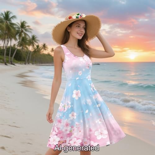 Image of Dreaweet Casual Sleeveless Dresses for Women Girls, Round Neck Tank Dresses with Pockets Summer Sundress Size XS-4XL