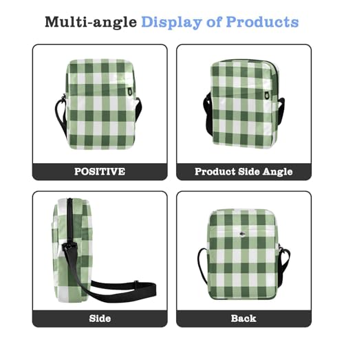 KLL Green White Checkered Plaid messenger bag for women crossbody Vegan Leather Shoulder Bag For Woman Travel Handbag For Travel4
