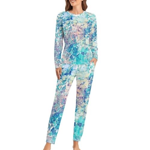 Ensemble de pyjama femme haut de gamme en maille douce bleue