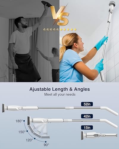 Leebein Electric Spin Scrubber, Upgraded Electric Scrubber for Cleaning, Spin Scrubber with Long Handle & 8 Replaceable Brush Heads, Remote Control Shower Cleaner Brush for Bathroom, Floor