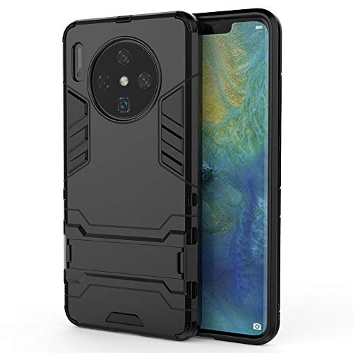 Huawei Mate 30 Funda, MHHQ 2in1 Armadura Combinación A Prueba de Choques Heavy Duty Escudo Cáscara Dura PC + Suave TPU Silicona Rubber Case Cover con soporte para Huawei Mate 30 -All Black