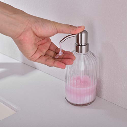 Image of Glass Soap Dispensers for Kitchen and Bathroom, 16oz Heavey Glass Bottle, Stainless Steel Brushed Nickel Pump,Clear Farmhouse Bathroom Soap Dispenser,2 Packs